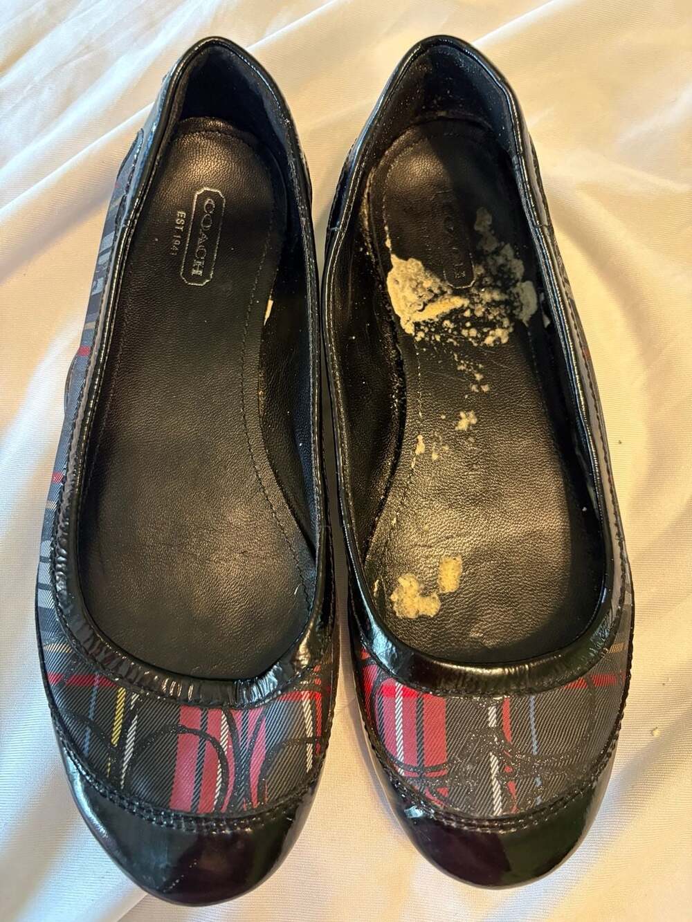 Flawed Coach Signature C Plaid Ballet Flats with Black Patent Trim, 7